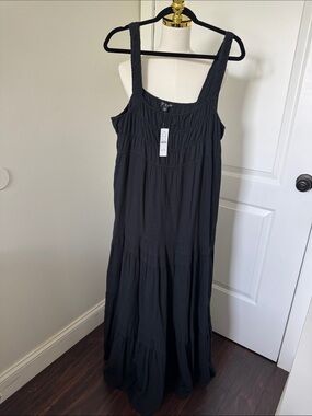 J. Crew Black Maxi Dress with Smocked Square Neck